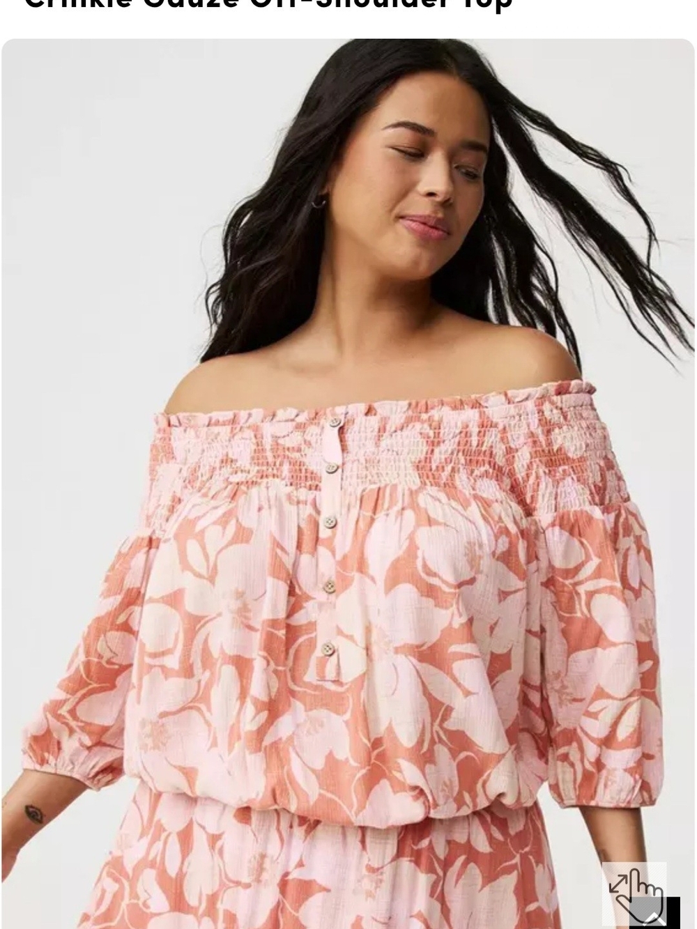 Torrid Off-Shoulder Floral Peasant Top in Peach Pink